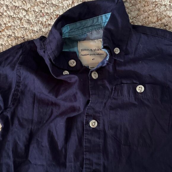 Stitch & Stone Size 4T navy blue button down boys shirt - Picture 5 of 5